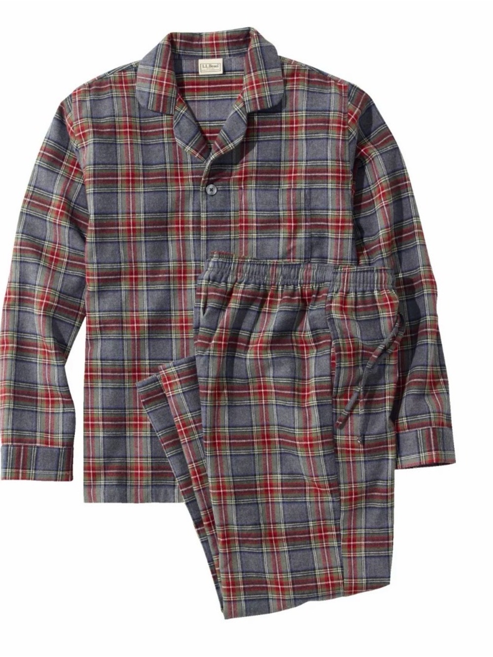 L.L. Bean Men’s Gray and Red Plaid Button-Front Flannel Shirt